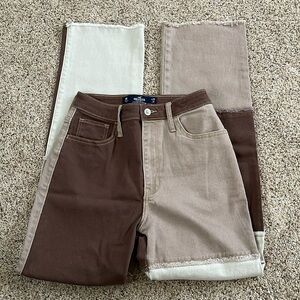 Hollister High-Rise Patchwork Jeans in Brown and Cream